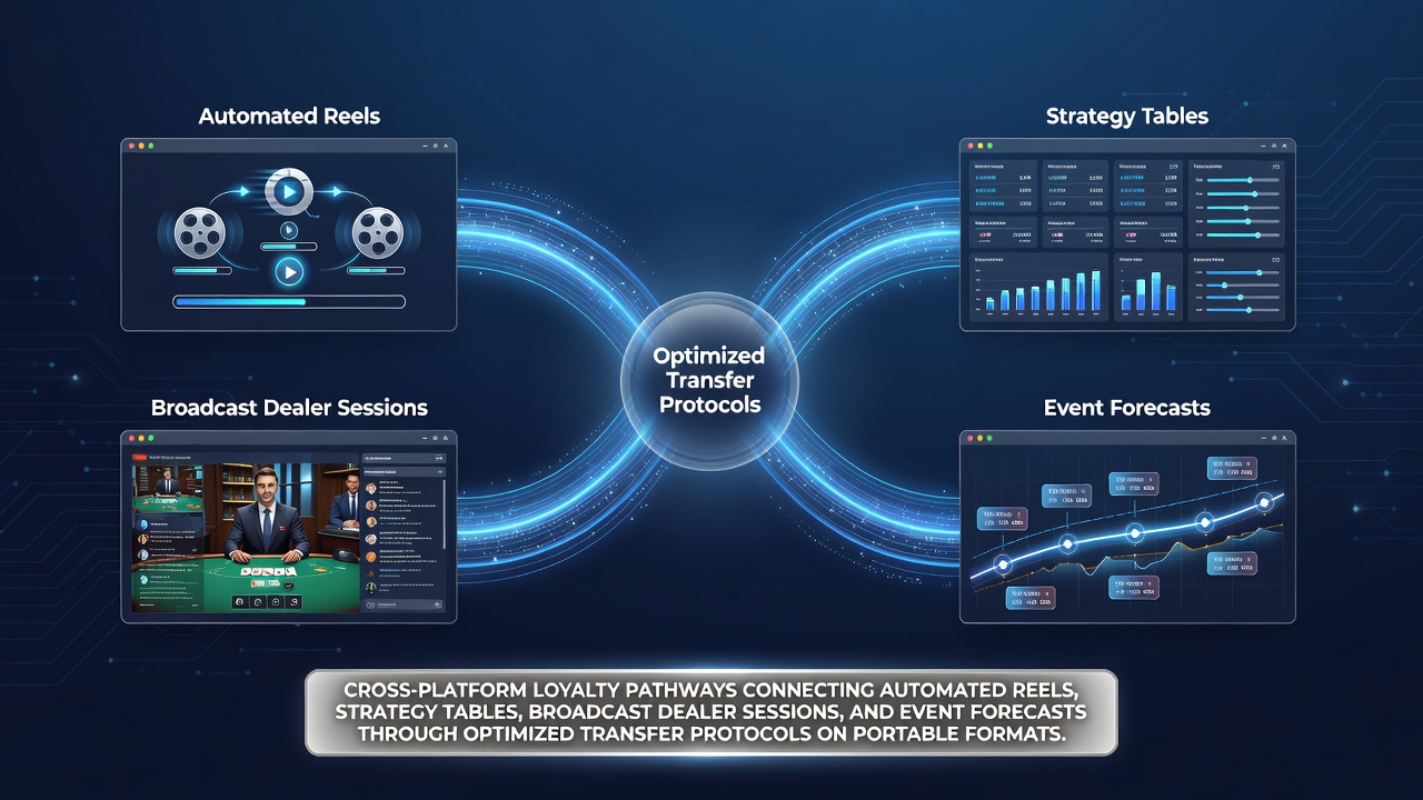 Mobile interface displaying integrated loyalty pathways across slots, tables, live dealer, and sports betting sections
