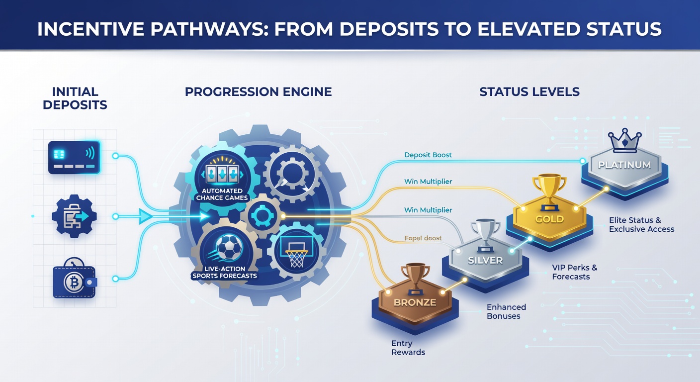 Visual diagram showing deposit flows into tiered rewards across slots and sports betting platforms