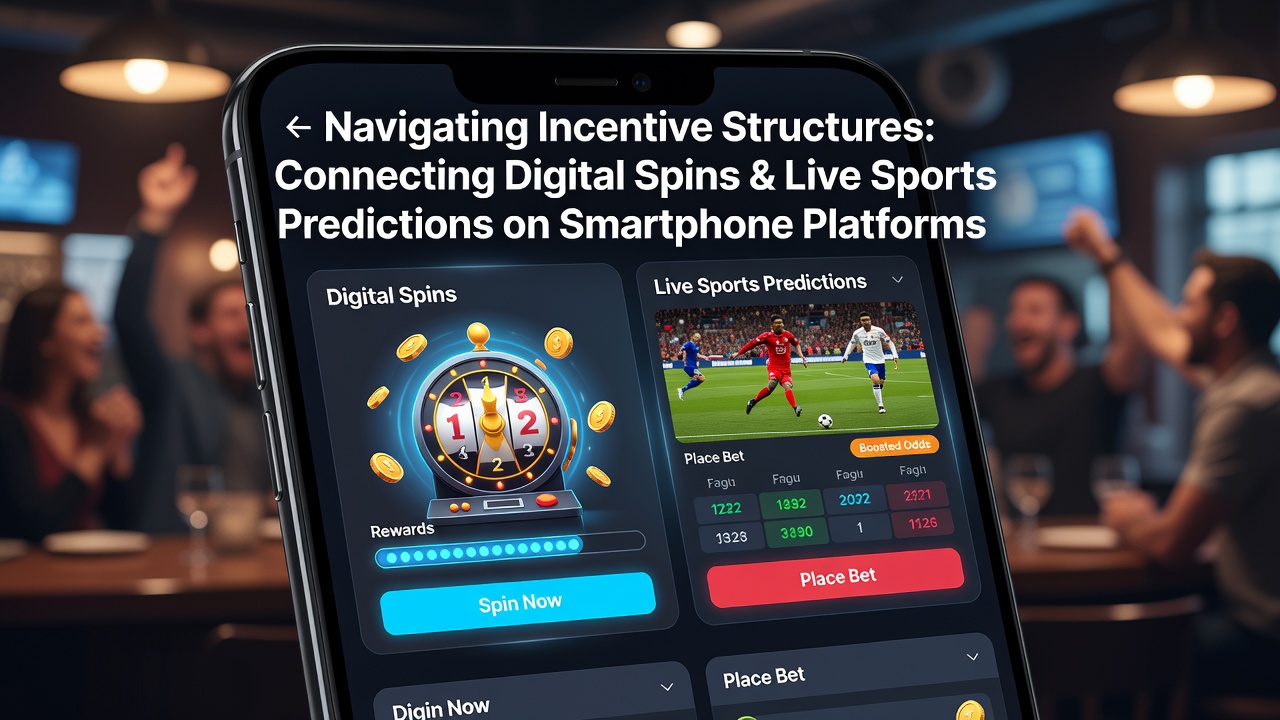 Smartphone screen displaying connected slot game and sports prediction interface with reward points overlay